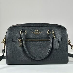 Coach Black Leather Satchel with Gold Accents